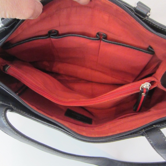 Liz Claiborne Faux Blackk Leather Double Strapped Shoulder Tote Zipper Closure - Picture 12 of 13